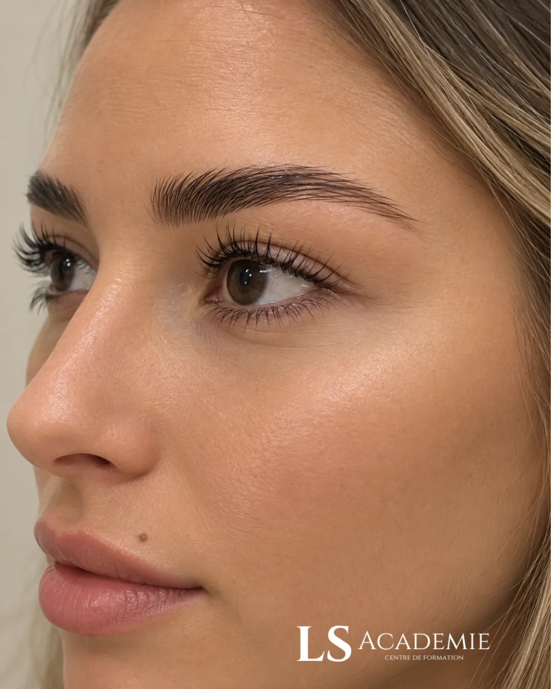 Sourcils rehaussés et cils courbés — technique brow lift lash lift LS Académie Nice